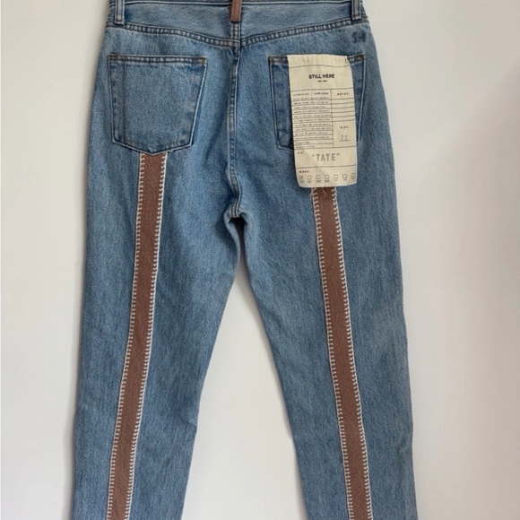 Stylish Women's Blue and Brown Straight Leg Jeans - Picture 1 of 6